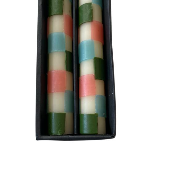 Brand New Mackenzie-Childs Check Pastel Dinner Candles Set of 2 - Picture 6 of 10